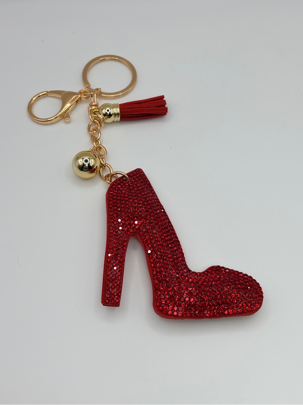 Red Glitter High Heel Keychain with Gold Hardware